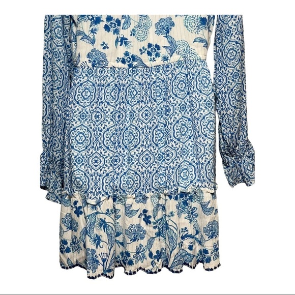 House of Harlow 1960 Floral Print Tassel Tie Dress V-Neck Long Sleeve Boho Mini - Picture 8 of 15